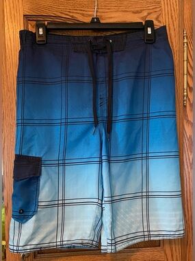 Bang & Olufsen Blue Gradient Plaid Swim Board Shorts